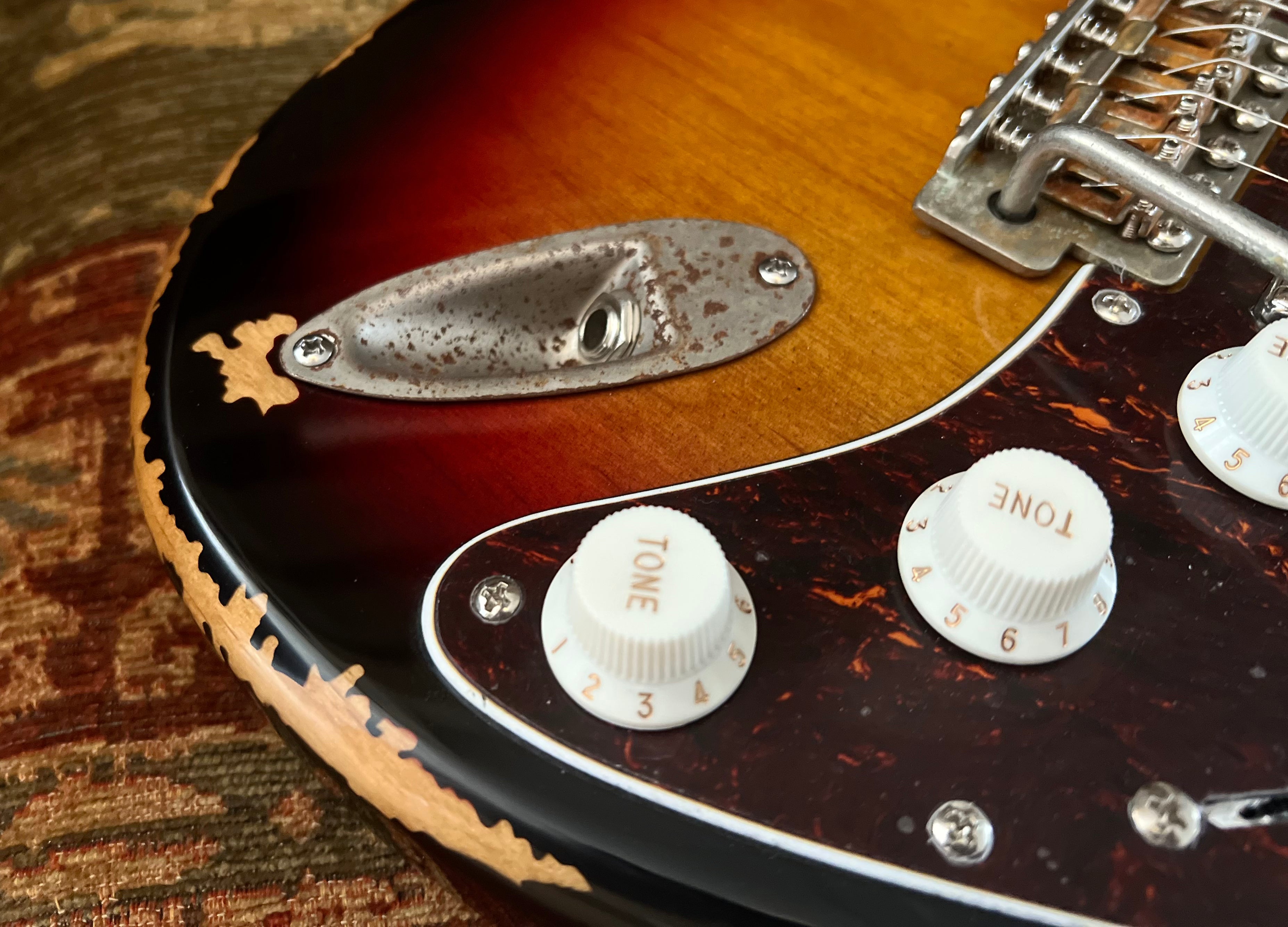 Vintage V6H ICON HSS Electric Guitar ~ Ultra-Gloss Distressed Sunset Sunburst, Electric Guitar for sale at Richards Guitars.