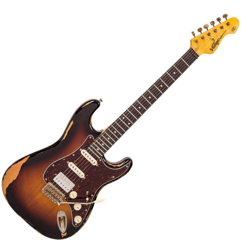 Vintage V6H ICON HSS Electric Guitar ~ Ultra-Gloss Distressed Sunset Sunburst, Electric Guitar for sale at Richards Guitars.
