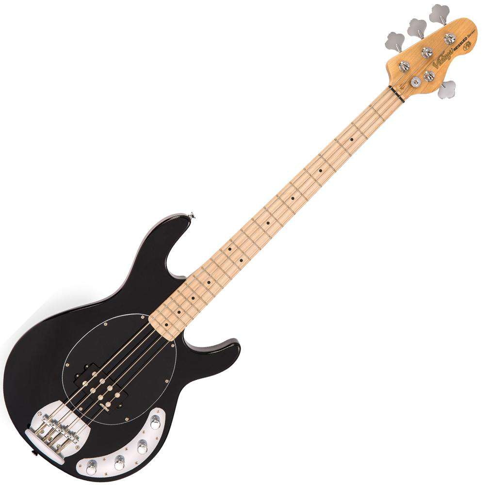Vintage V96 ReIssued 4-String Active Bass ~ Black, Bass Guitar for sale at Richards Guitars.