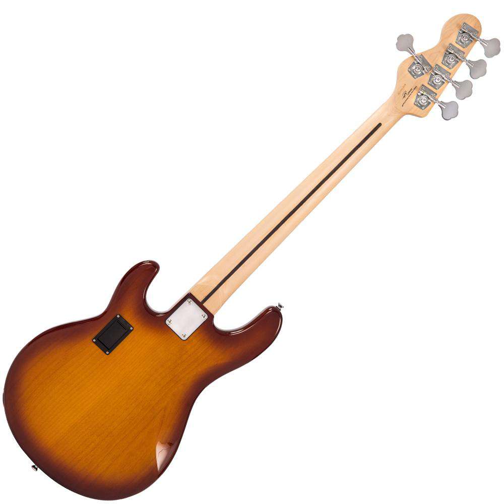 Vintage V96 ReIssued 5-String Active Bass ~ Flamed Tobacco Sunburst, Bass Guitar for sale at Richards Guitars.