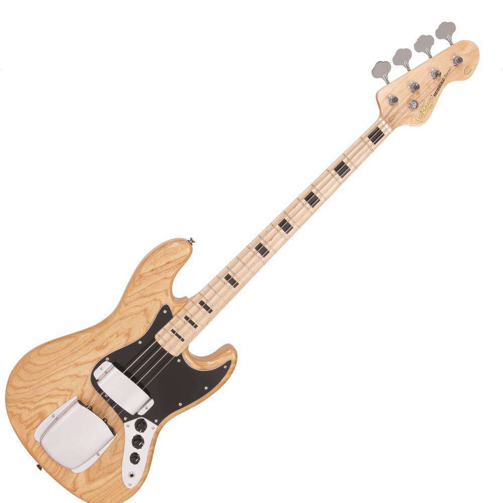 Vintage VJ74 ReIssued Maple Fingerboard Bass ~ Natural Ash, Bass Guitar for sale at Richards Guitars.