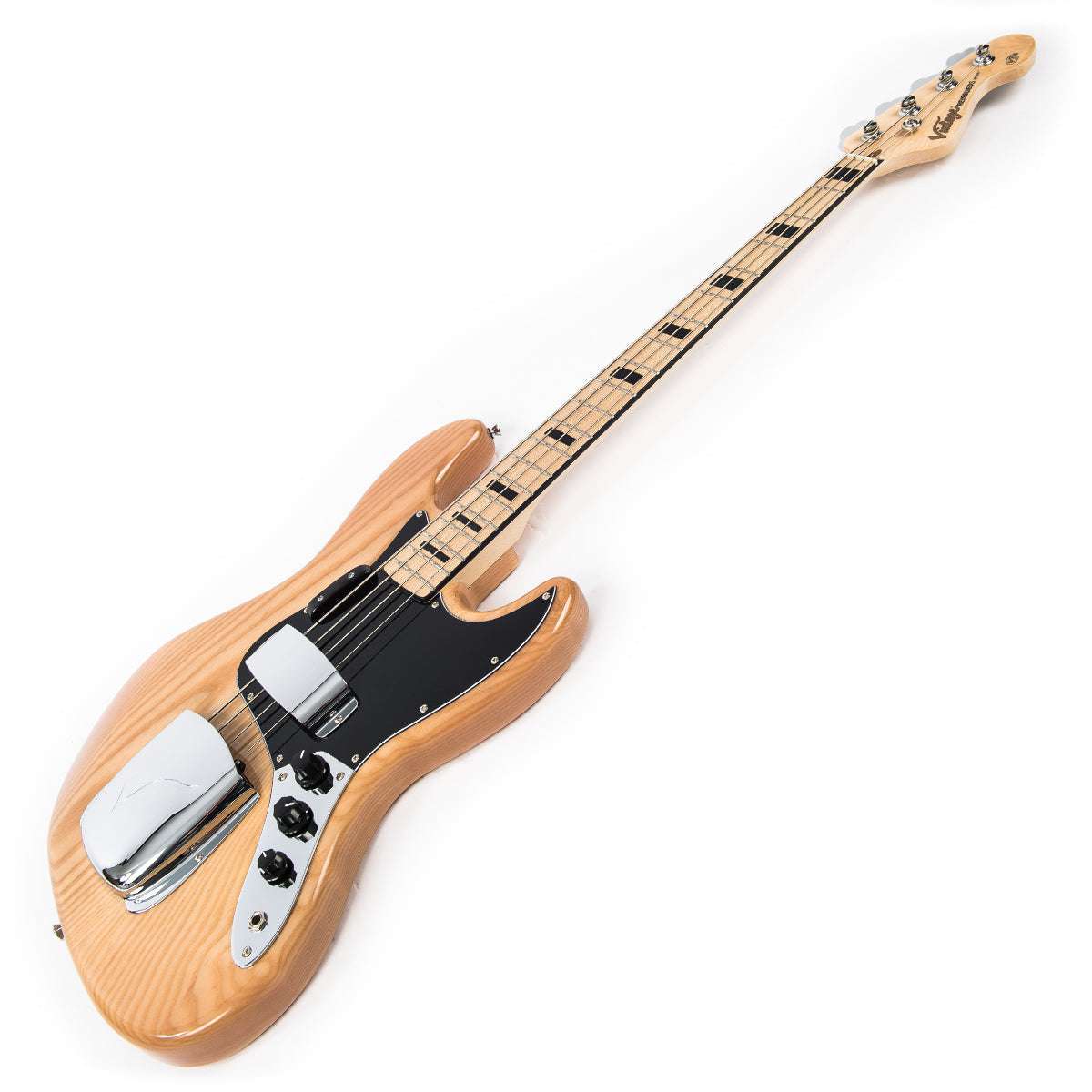 Vintage VJ74 ReIssued Maple Fingerboard Bass ~ Natural Ash, Bass Guitar for sale at Richards Guitars.
