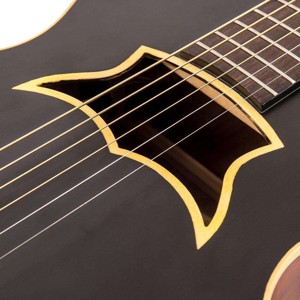 Chitarra elettroacustica vintage VRA900EA 'Raven' Paul Brett ~ Satin Black, Chitarra elettroacustica in vendita presso Richards Guitars.