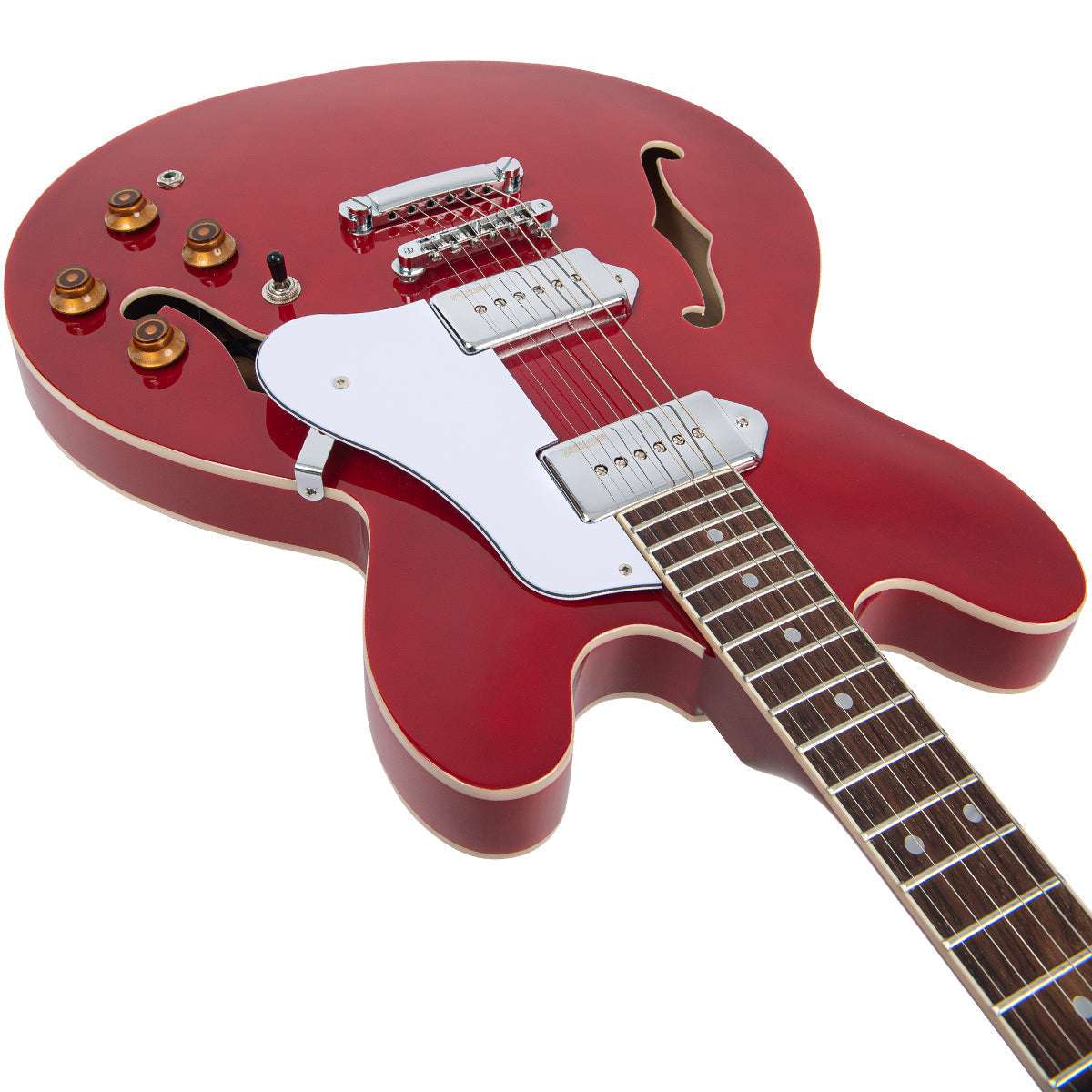 Vintage VSA500P ReIssued Semi Acoustic Guitar ~ Cherry Red, Electric Guitar for sale at Richards Guitars.