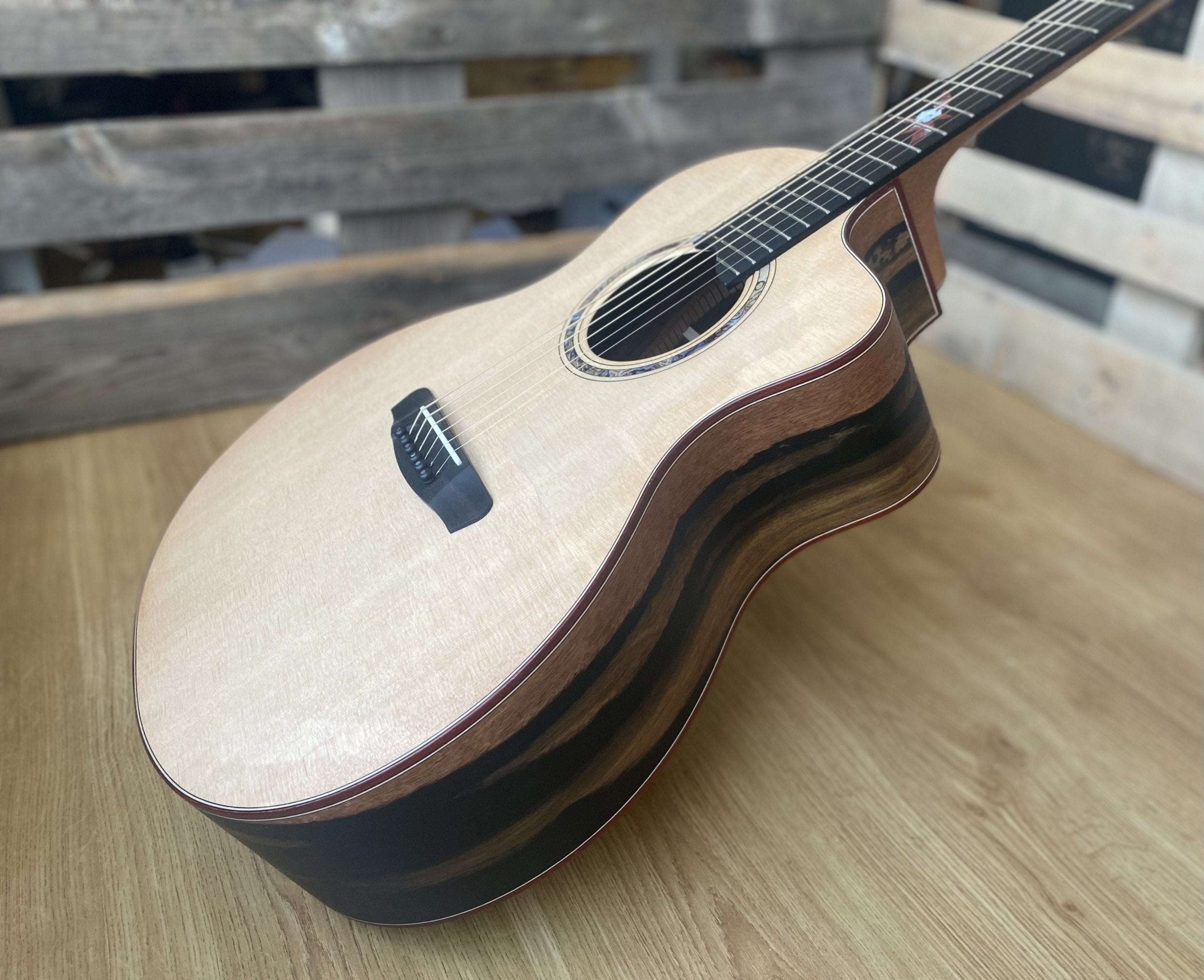 Dowina Figured Ebony GAC Swiss Moon Spruce - Richards Guitars Of Stratford Upon Avon