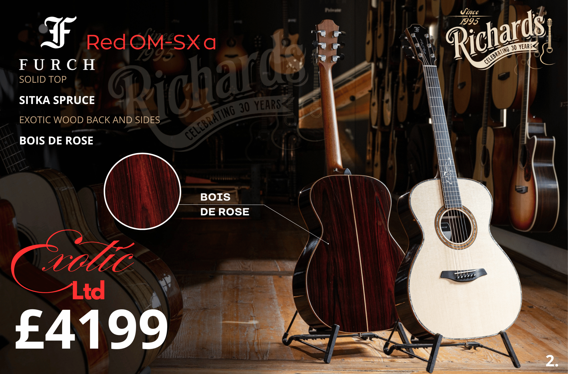 Furch Red Bois De Rose OM SX Exotic Ltd Series Acoustic Guitar - Richards Guitars Of Stratford Upon Avon