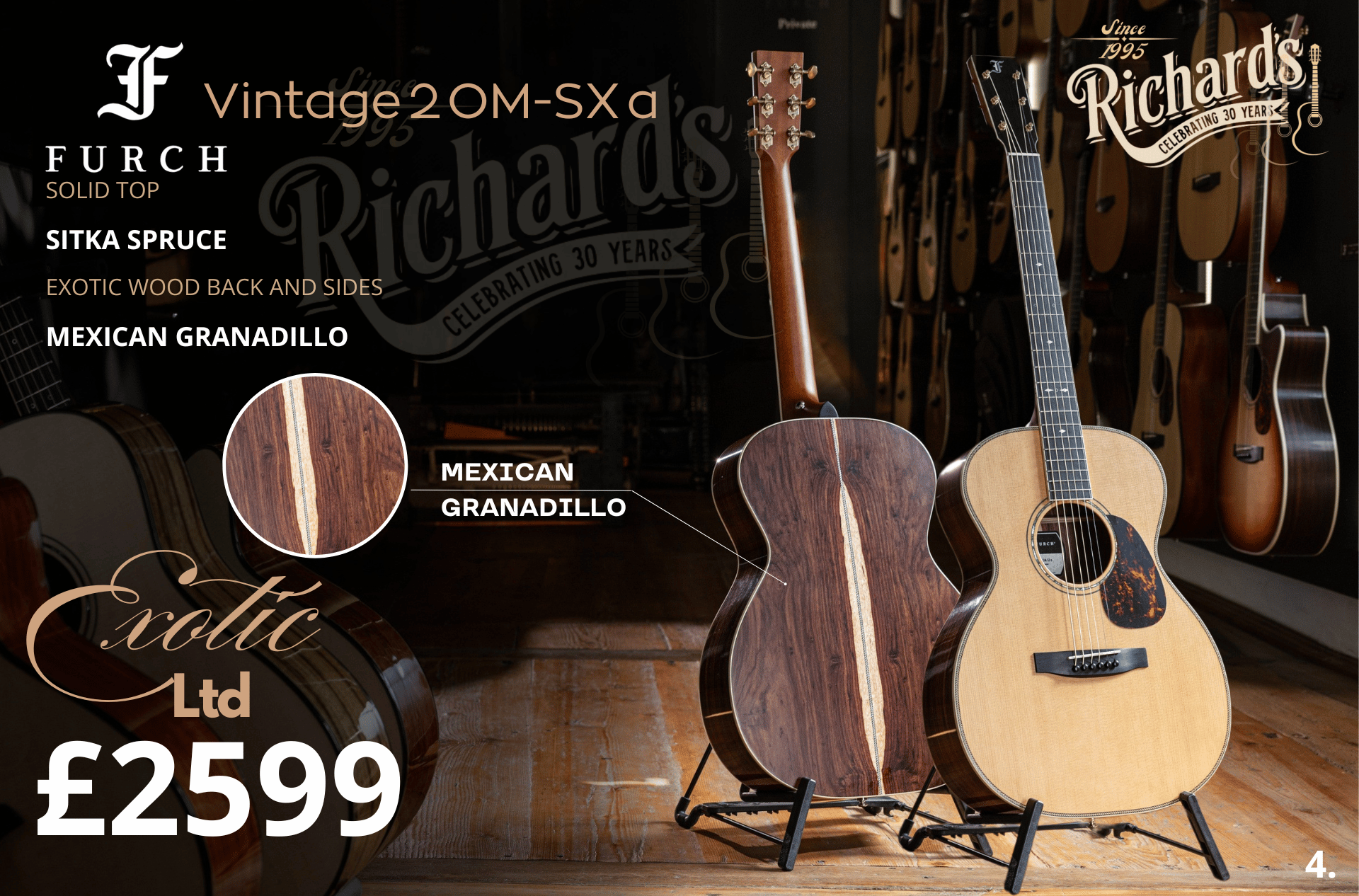 Furch Vintage 2 Granadillo OM SX Exotic Ltd Series Acoustic Guitar - Richards Guitars Of Stratford Upon Avon
