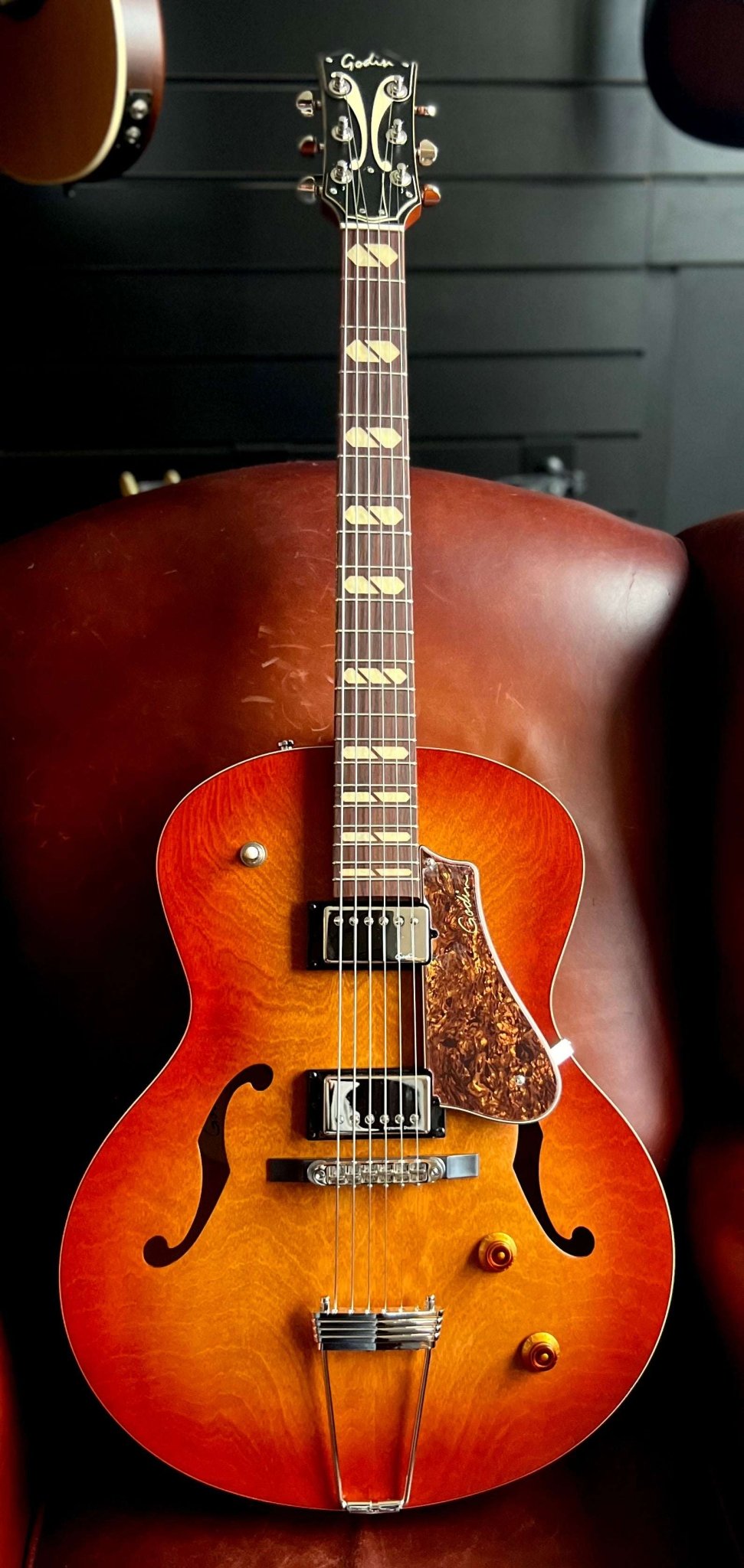 Godin 5th Avenue Jumbo Semi - Acoustic Guitar ~ Memphis Sun - Richards Guitars Of Stratford Upon Avon