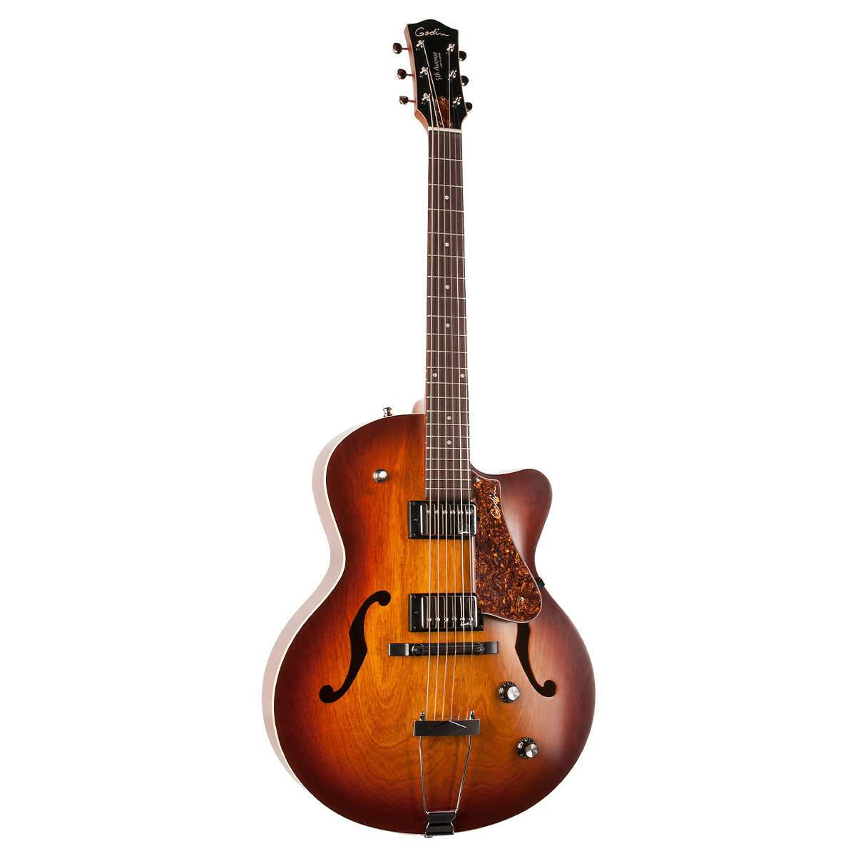 Godin 5th Avenue Semi - Acoustic Guitar ~ Cognac Burst Kingpin II HB - Richards Guitars Of Stratford Upon Avon