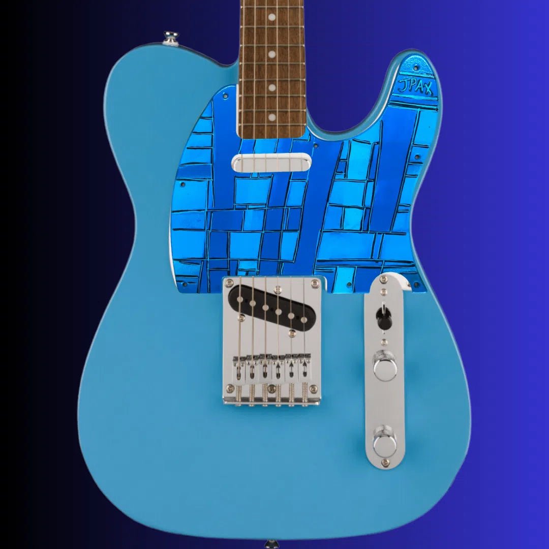 JPAX Hand Painted Custom Art Scratch Plate - Shades Of The Blues - Telecaster - Richards Guitars Of Stratford Upon Avon