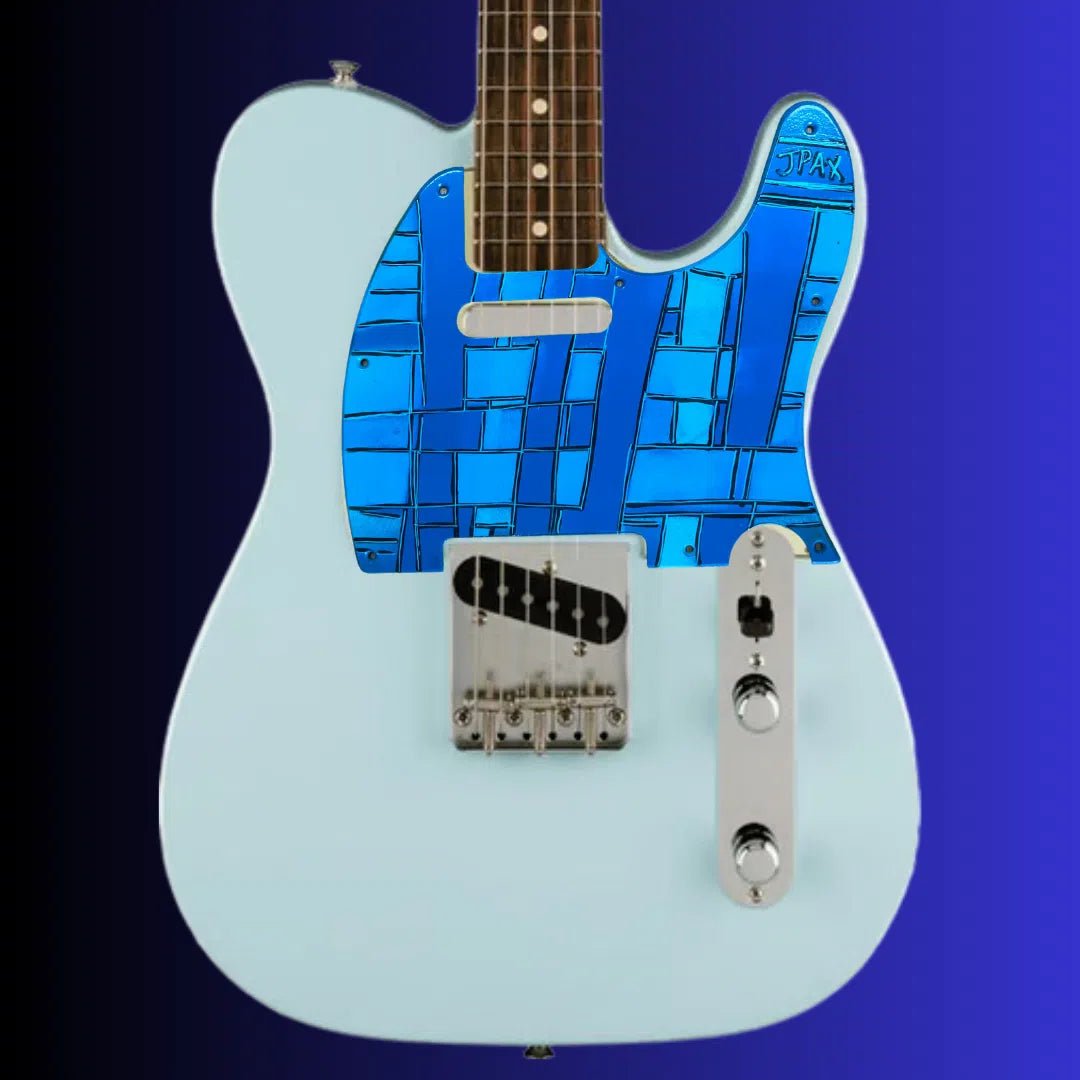 JPAX Hand Painted Custom Art Scratch Plate - Shades Of The Blues - Telecaster - Richards Guitars Of Stratford Upon Avon
