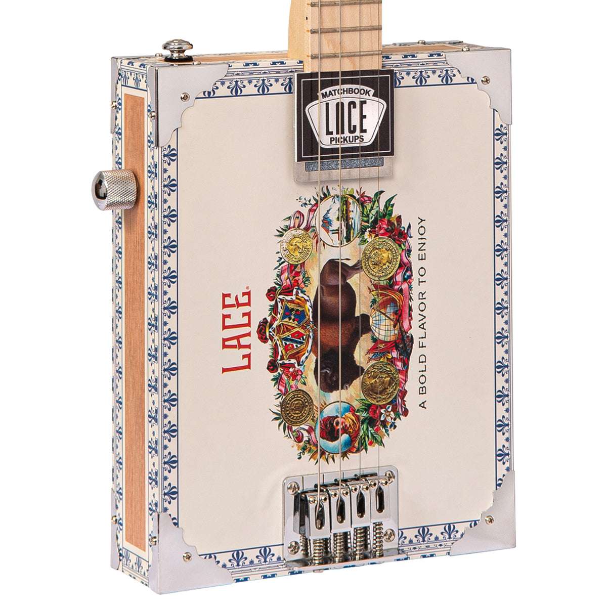 Lace Cigar Box Electric Guitar ~ 4 String ~ Buffalo Bill - Richards Guitars Of Stratford Upon Avon