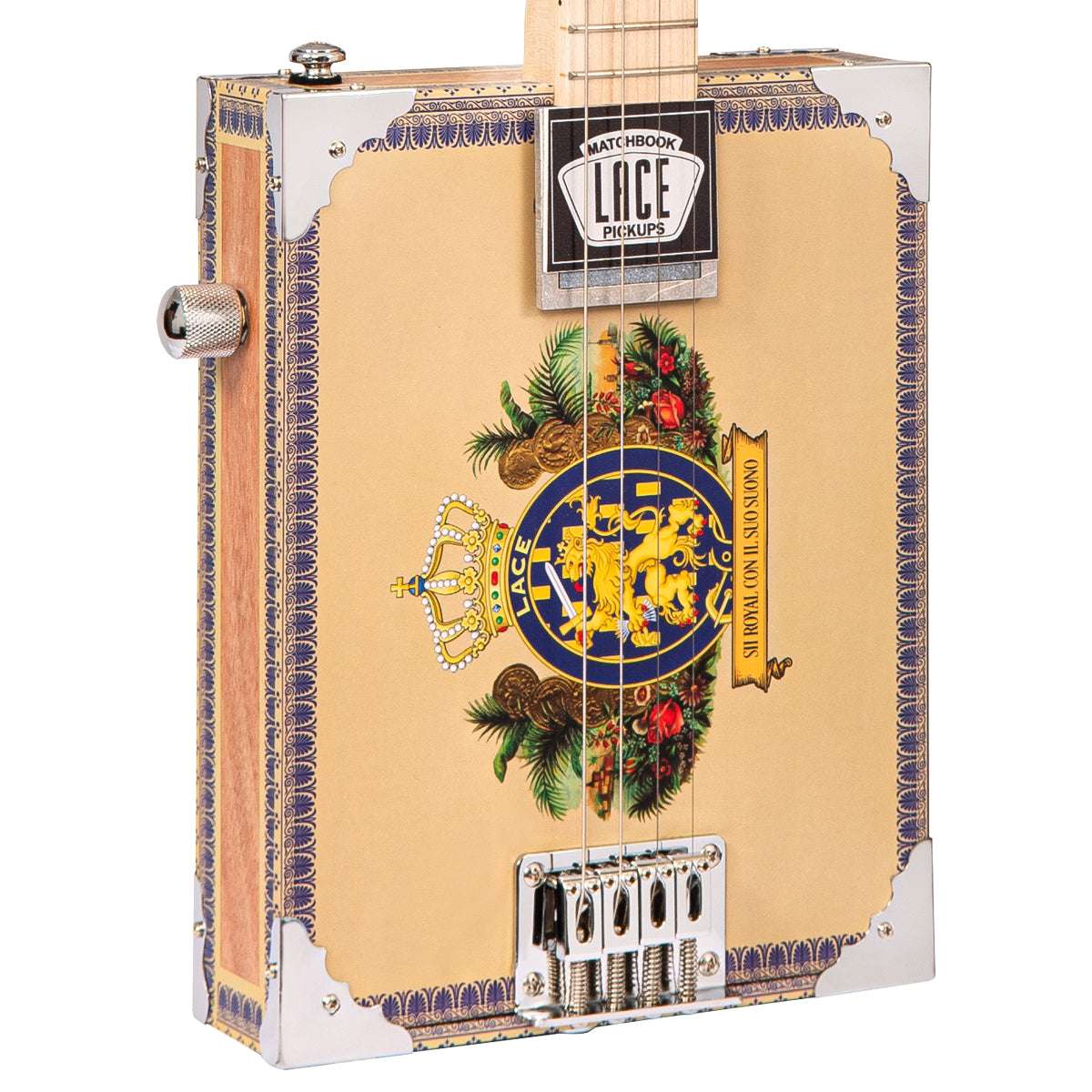 Lace Cigar Box Electric Guitar ~ 4 String ~ Royalty - Richards Guitars Of Stratford Upon Avon