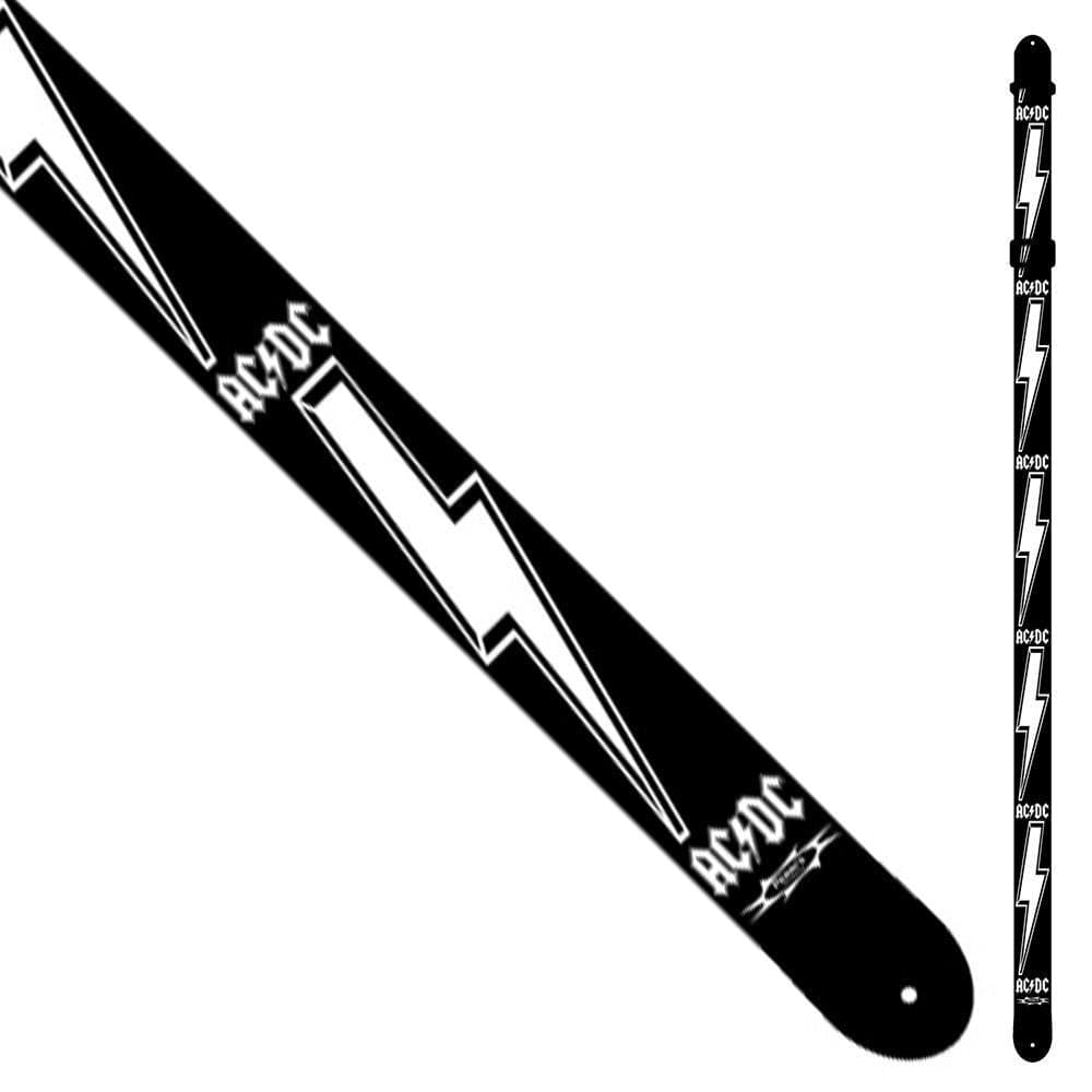Perri's Polyester Guitar Strap ~ AC/DC ~ Black/White Strike - Richards Guitars Of Stratford Upon Avon