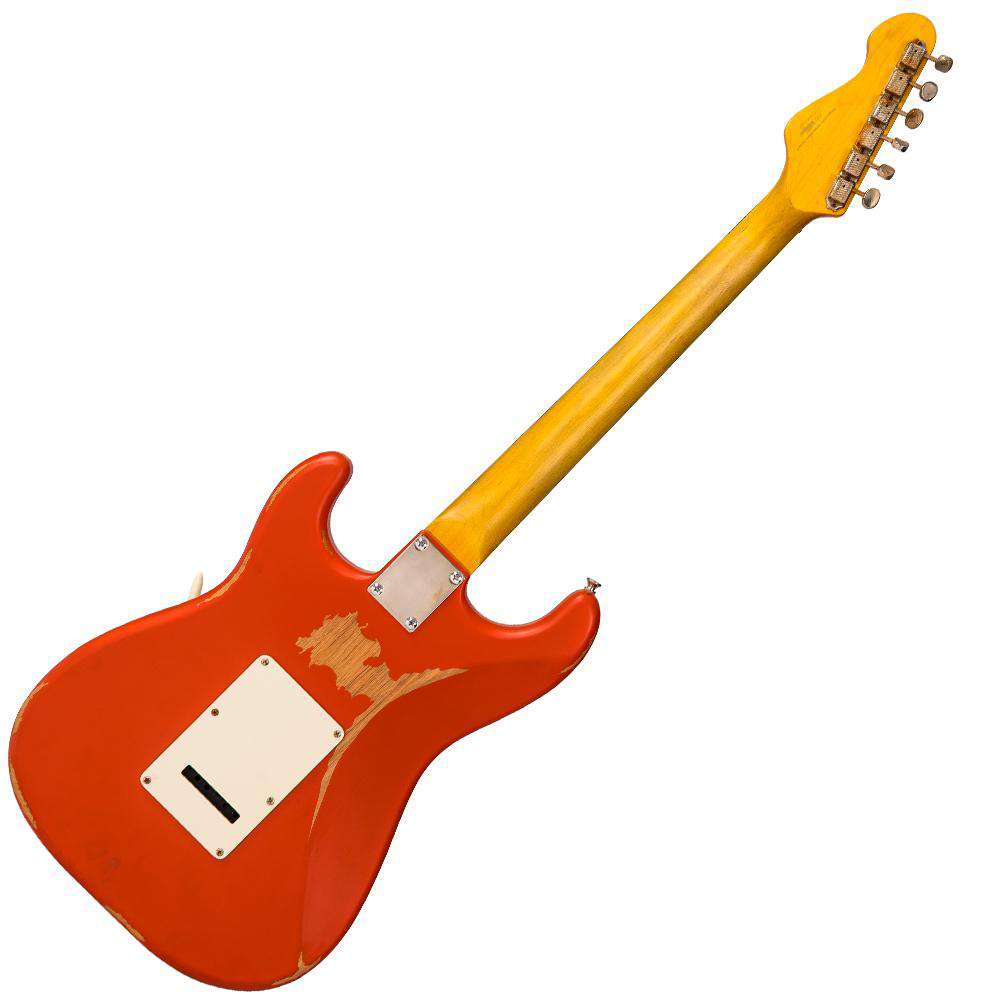 Vintage V6 ICON Electric Guitar ~ Distressed Firenza Red - Richards Guitars Of Stratford Upon Avon