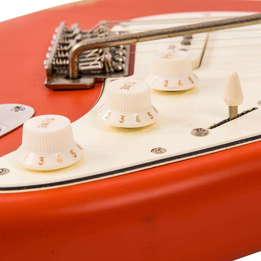 Vintage V6 ICON Electric Guitar ~ Distressed Firenza Red - Richards Guitars Of Stratford Upon Avon