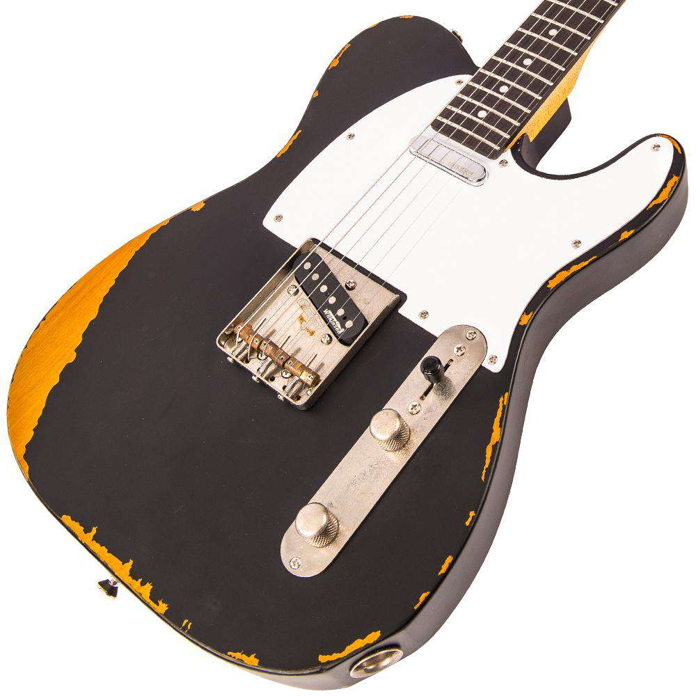Vintage V62 ICON Electric Guitar ~ Distressed Black - Richards Guitars Of Stratford Upon Avon