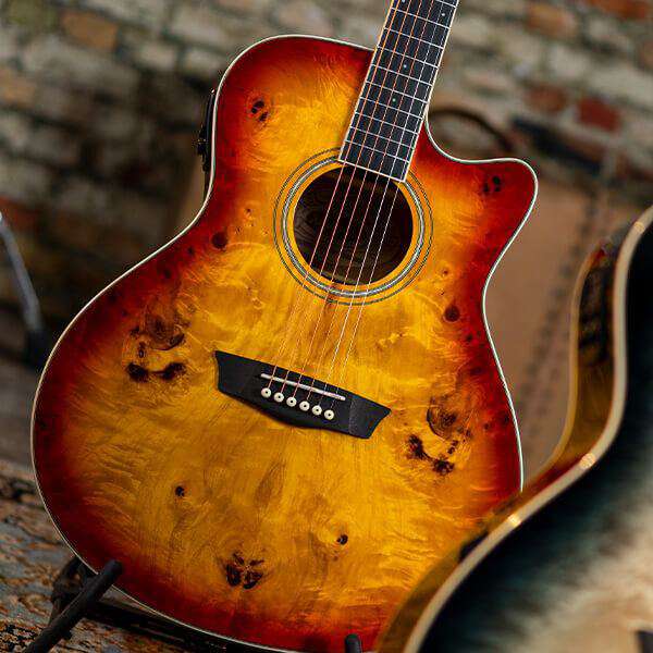 Washburn BURL ACE - Grand Auditorium - Amber Fade Electro Acoustic Guitar - Richards Guitars Of Stratford Upon Avon
