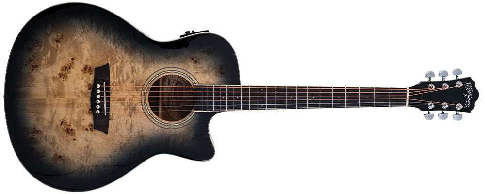 Washburn BURL ACE - Grand Auditorium - Black Fade Electro Acoustic Guitar - Richards Guitars Of Stratford Upon Avon